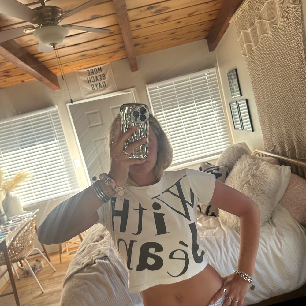 With Jean cropped baby tee.